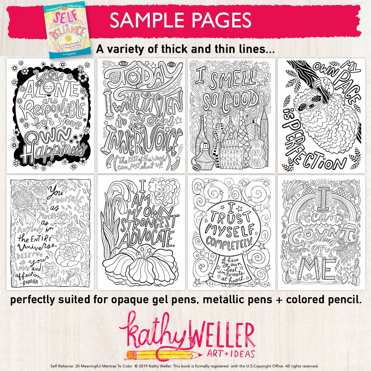 Kathy Weller Art+Ideas - Wholesale Coloring Book - Adult - Self Reliance Coloring Book for Self Love2