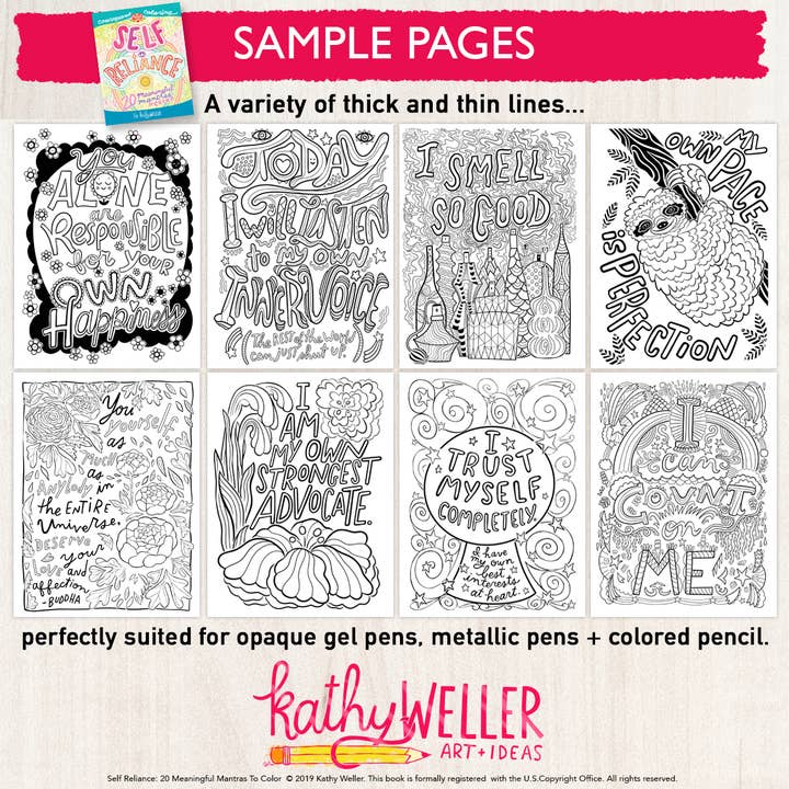 Kathy Weller Art+Ideas - Wholesale Coloring Book - Adult - Self Reliance Coloring Book for Self Love2