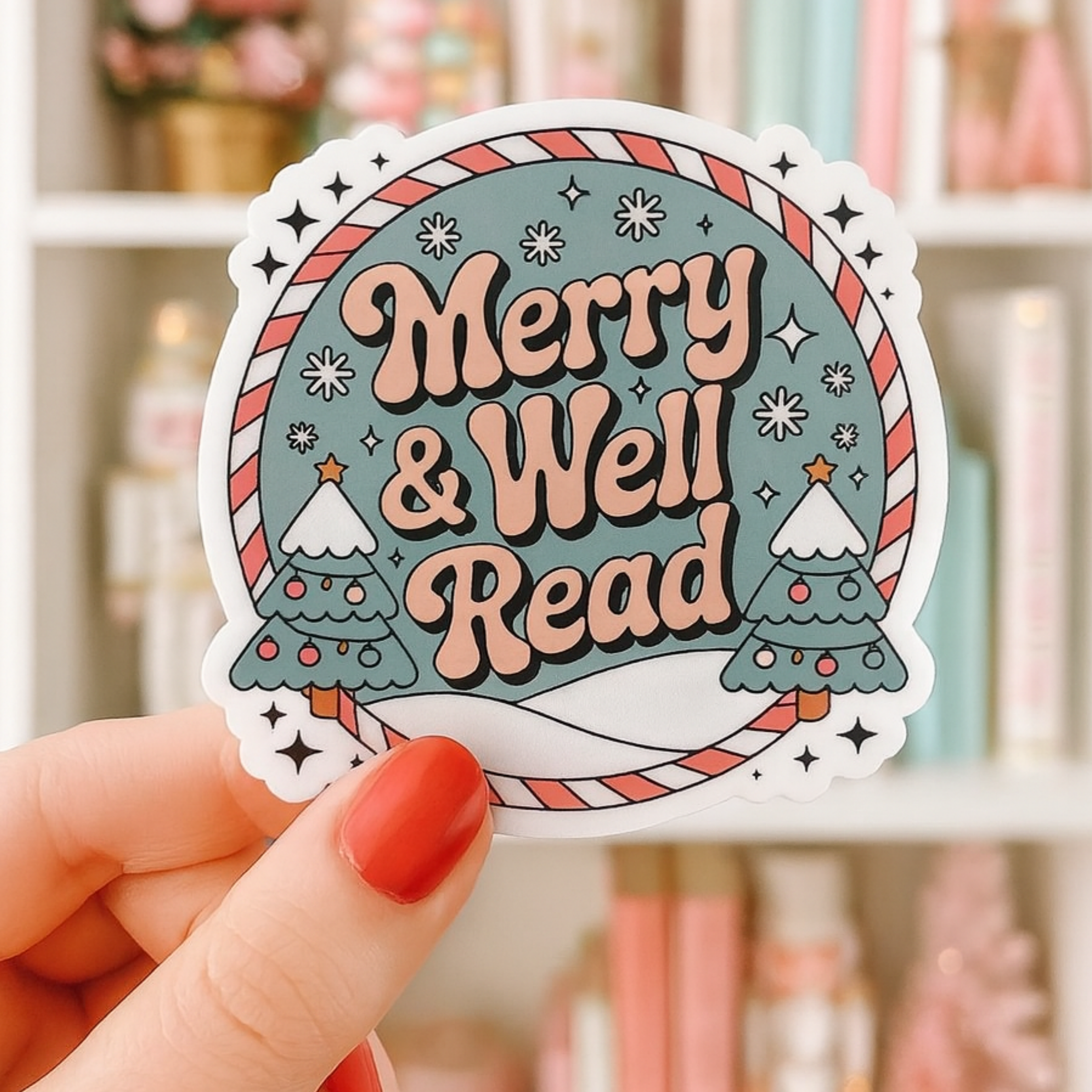 Auburn Row Design - Wholesale Sticker - Vrolijke & Goed Gelezen Boeken Kerstmis Uitgesneden Sticker0