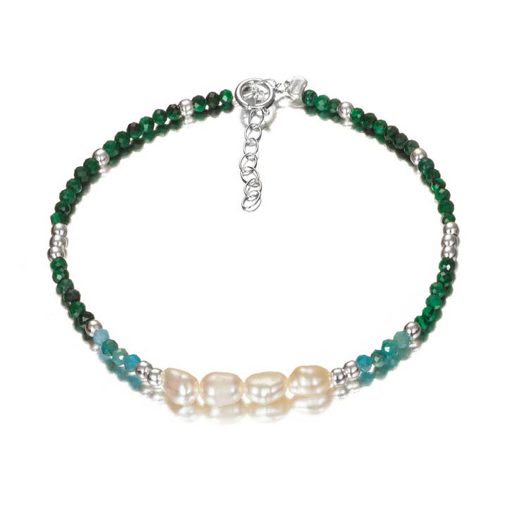 Pearl, Malachite, and Gold Bead Bracelet for wholesale by El Expreso de Oriente
