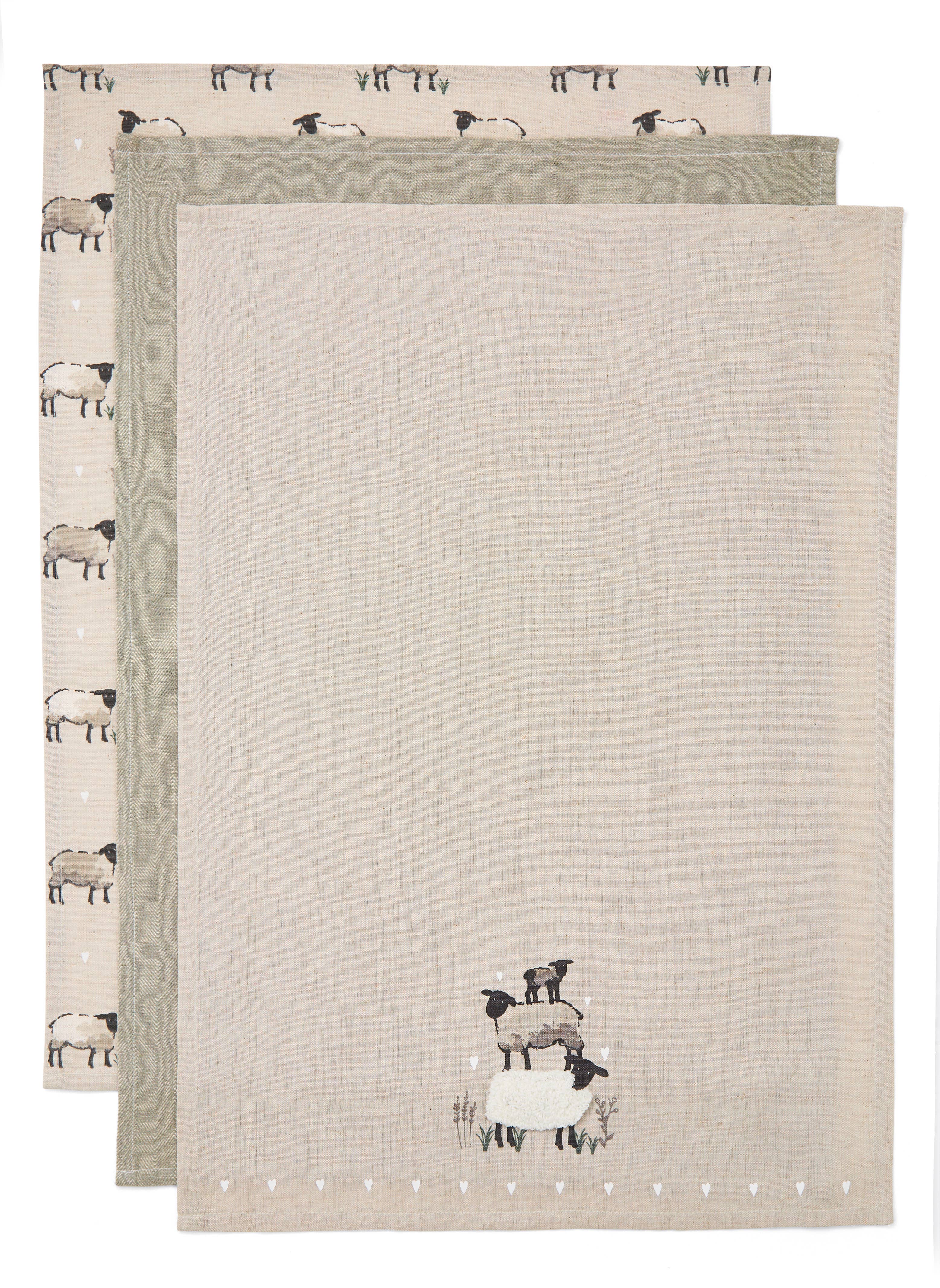 Beige 3 Pack Tea Towels Highland Sheep for wholesale on Faire1