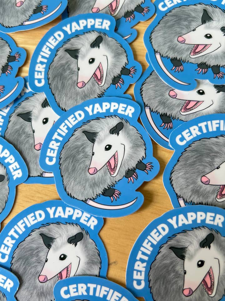 Certified Yapper Oppossum Sticker for wholesale by Chapter & Claw Studio