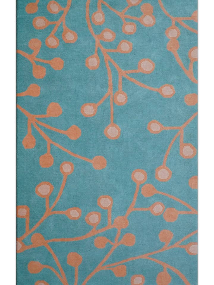 Custom Made Modern Floral Design Blue Hand Tufted Wool Area Rug for wholesale by The Rug Decor, Inc.