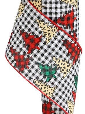 4"X10YD PRINT JULETRÆER PÅ TERNET SORT/HVID/RØD/TAN (BF) for engroshandel hos Waterman's Loft Inc.