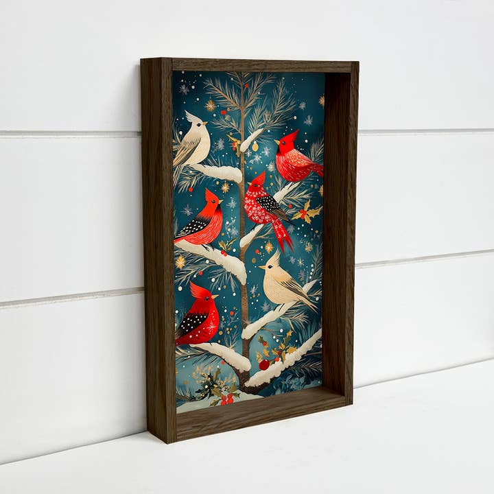 Hangout Home - Wholesale Art Print - Cardinals in Tree - Winter Birds Painting - Wood Framed Art