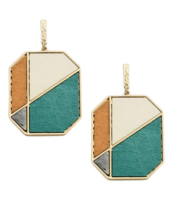 Jewelry Max - Wholesale Dangle Earrings - ( B278 ) COLOR BLOCK WOOD OCTAGON EARRING