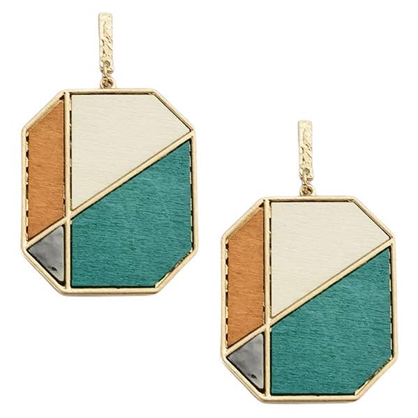 Jewelry Max - Wholesale Dangle Earrings - ( B278 ) COLOR BLOCK WOOD OCTAGON EARRING0