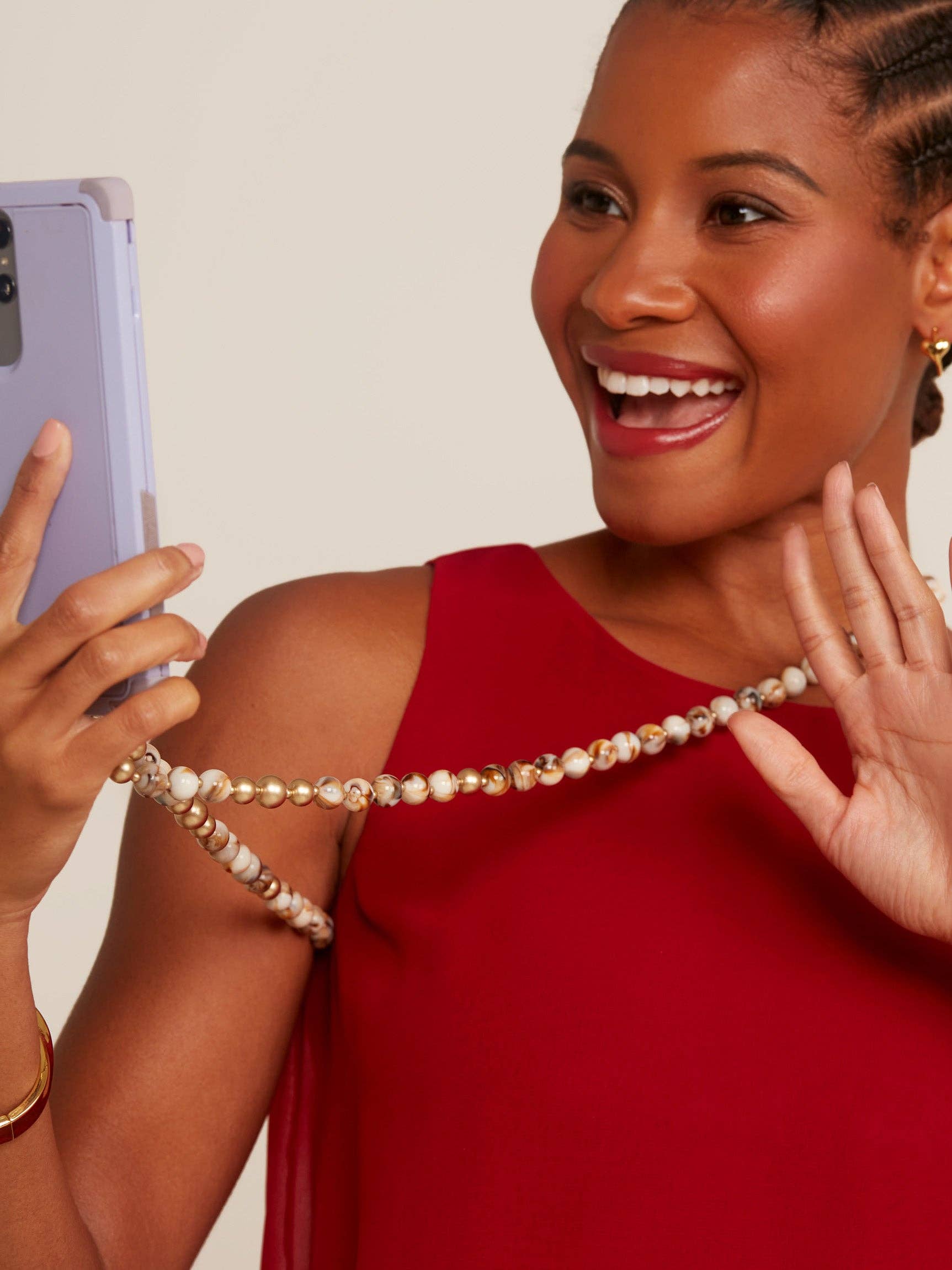 BEI Marbled Beige Beaded Crossbody Phone Lanyard for wholesale on Faire3