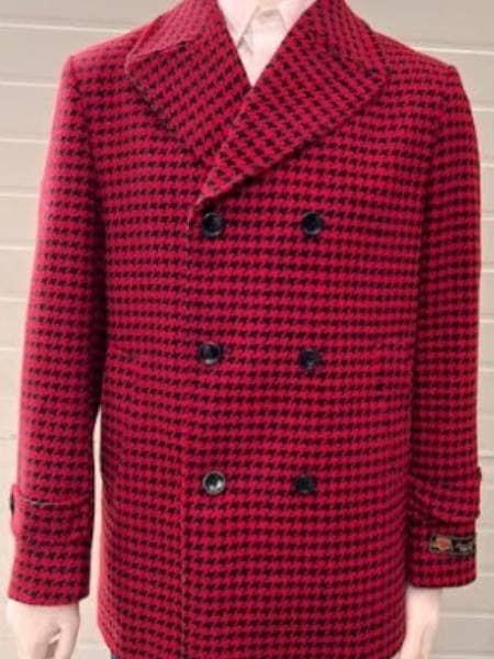 Schottenmantel für Herren - Wool Peacoat - Schotierte Decklacke Rot für den Großhandel von Alberto Nardoni