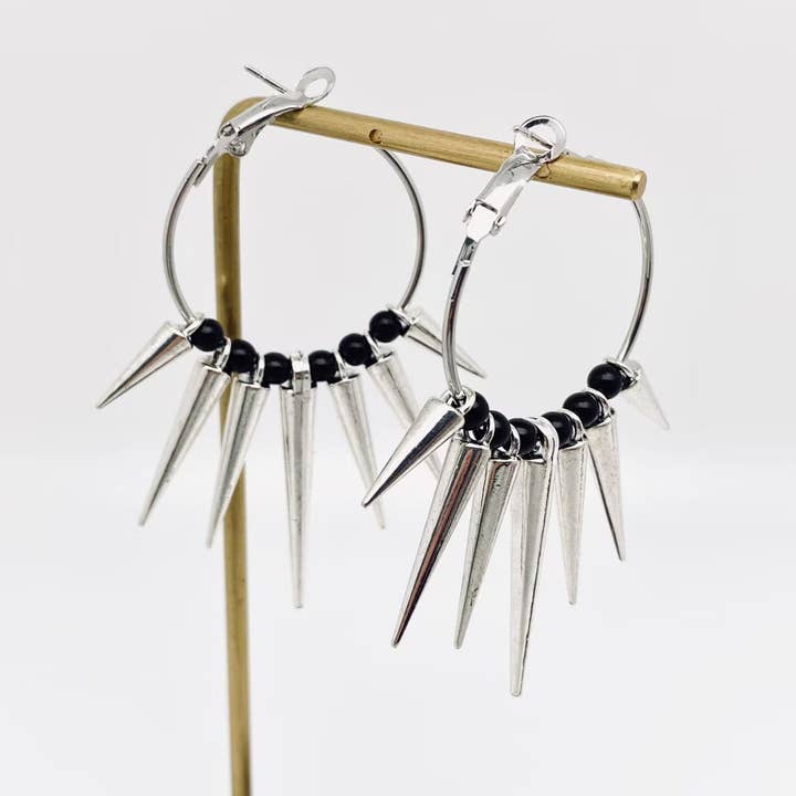 Mio Queena - Wholesale Hoop Earrings - Punk Style Thorn Spiked Cone Hoop Earrings