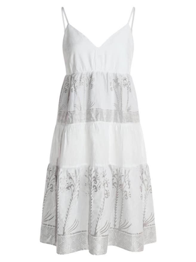 Abito midi in lino con dettagli ricamati argento per la vendita all'ingrosso da parte di Haris Cotton