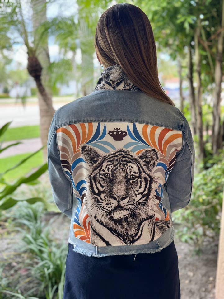 The Light Denim Jacket / White Tiger for wholesale by Stacy Bradley Design