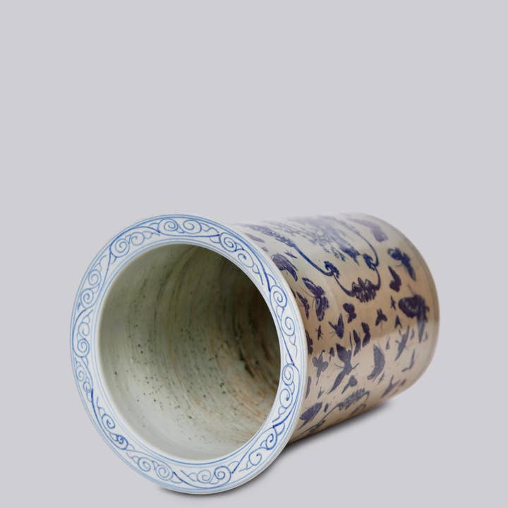 Cobalt Guild - Wholesale Umbrella Stand - Blue and White Butterfly Porcelain Umbrella Stand