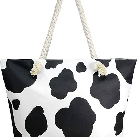 Funky Junque – wholesale Beach bag – Beach Tote Bag: Cattle Print - Black