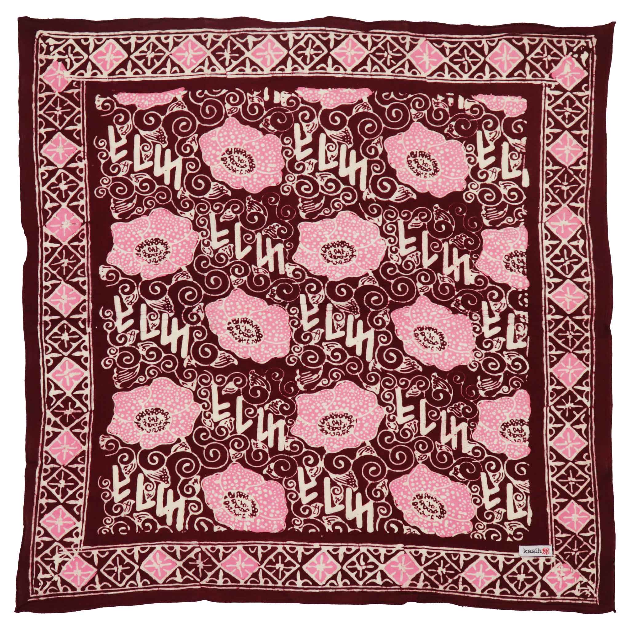 Kasih Co-op - Wholesale Bandana - Dames - Handgeverfde Batik Bandana, Roze Lijkbloem, Reuzenpadma, Rood, Roze1