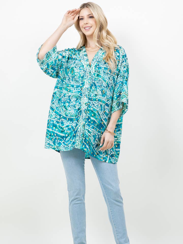 Tunique boutonnée Ocean Mist pour la vente par Paani by Fashion Fuse