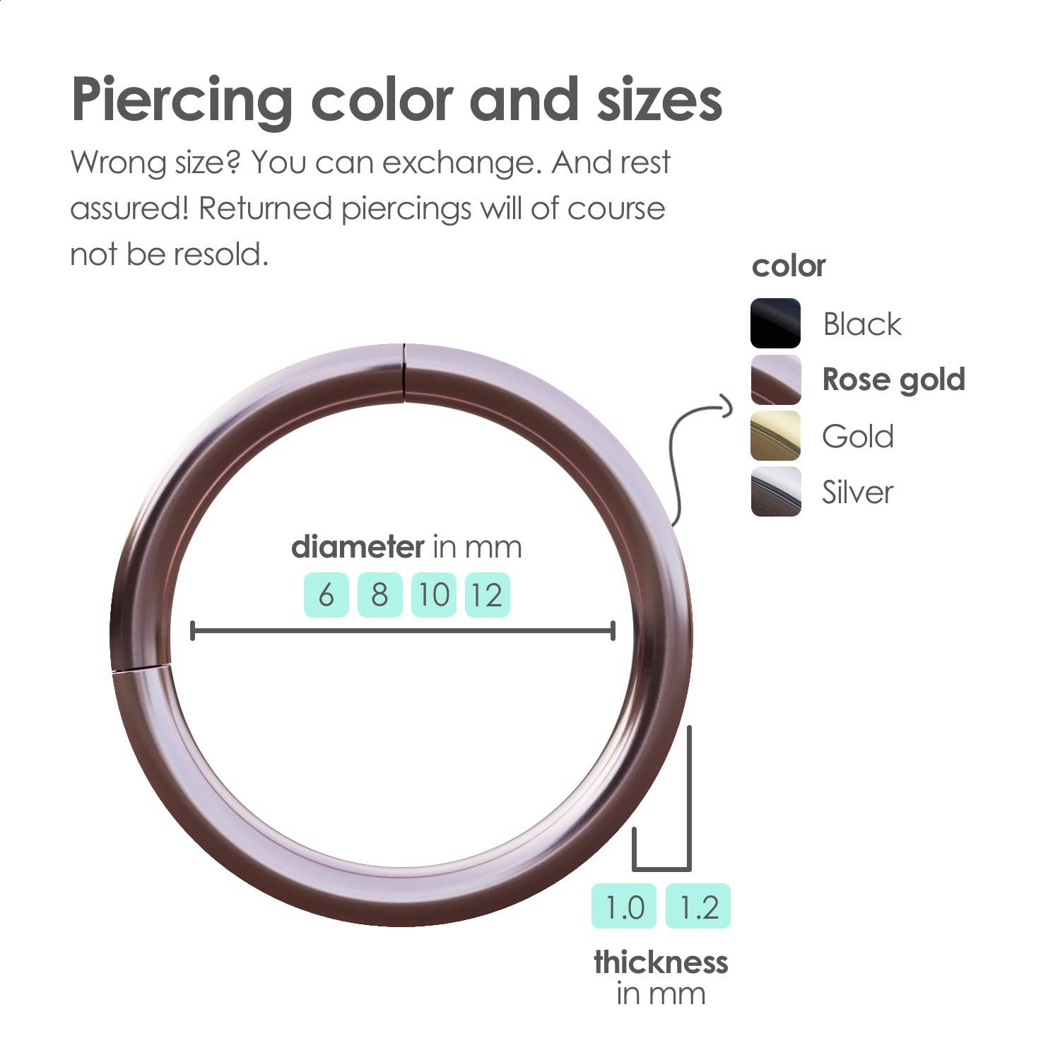 MATTISE - Vendita all'ingrosso Orecchini singoli - Anello Piercing in Acciaio Chirurgico color Oro Rosa12