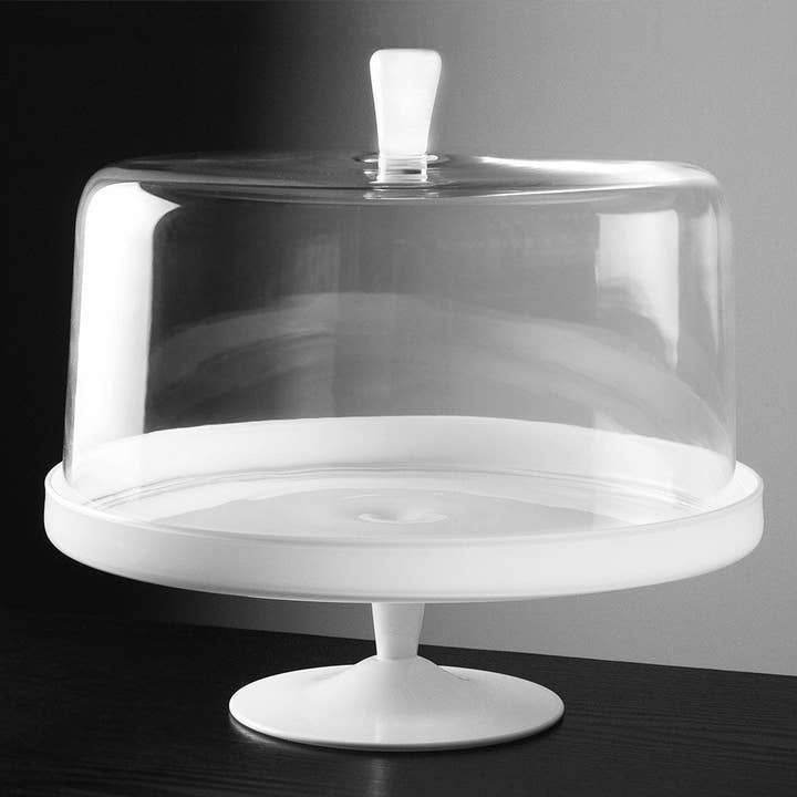 Barski - Wholesale Cake stand - Opal White Cake Stand and Large Dome with White Knob, 12.4"D1