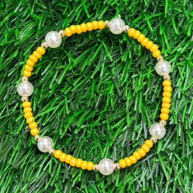Yellow & Pearl Game Day Beaded Bracelet for wholesale by Locked by Lula 'n' Lee