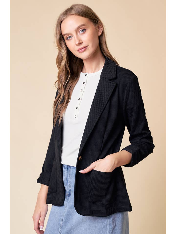 Doe and Rae - Wholesale Blazer - Women's - Shirred Sleeve Textured Blazer - 10150J