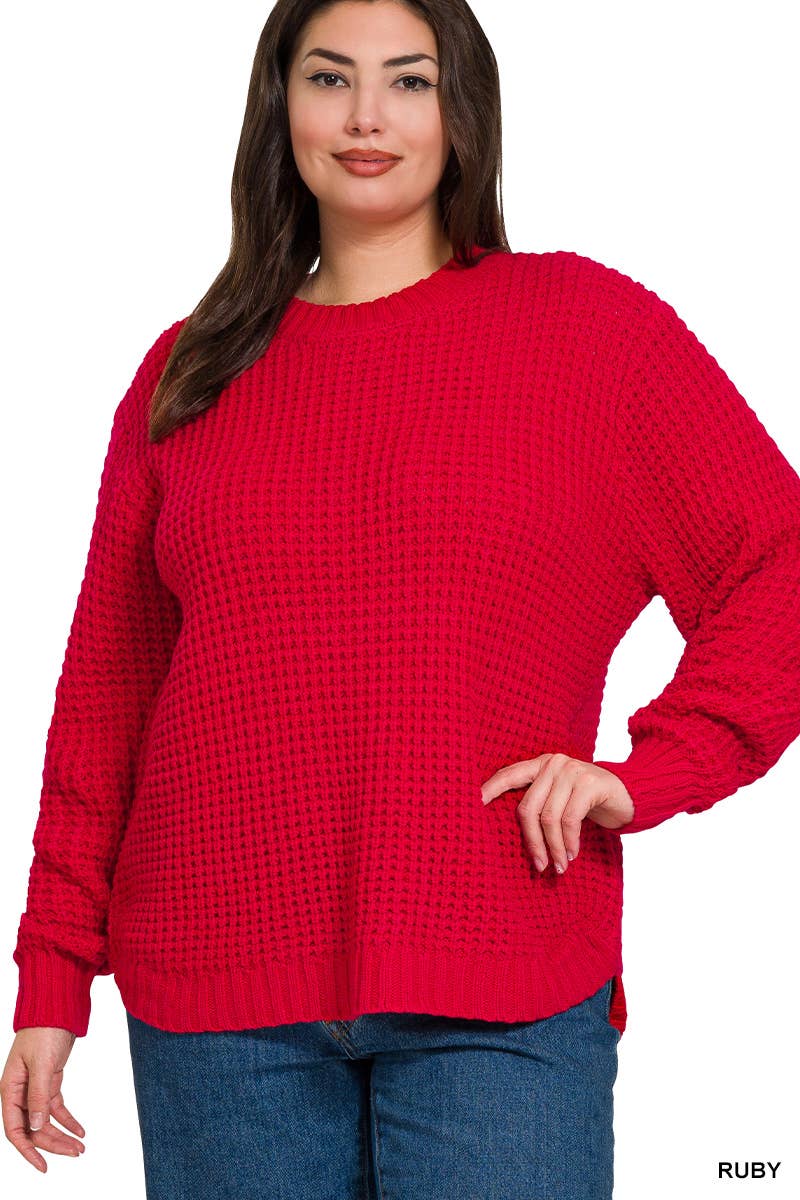 42POPS - Wholesale Knit Sweater - Women's - ",,,,...Plus size Basic Waffle Sweater23