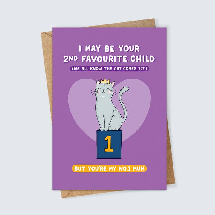 2nd Favourite Child (to the Cat) Card for Mum for wholesale by Inky in the Wild