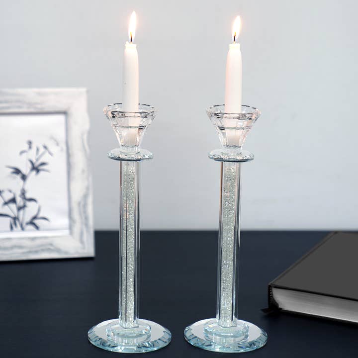 Crystal Candlesticks with Mirrored Base for wholesale by Boker-Tov Shalom