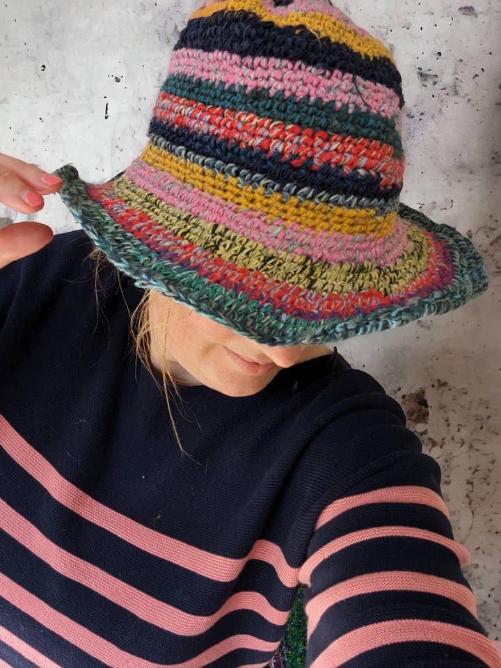 Hemp/Cotton Stripe Crocheted Summer Hat Assorted Colors for wholesale by Cool Trade Winds