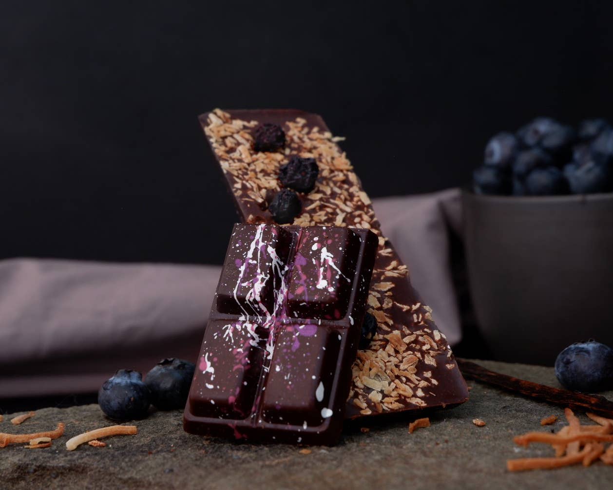 Third Bean - Wholesale Chocolate bar - Coconut Blueberry Vanilla Dark Chocolate Bar