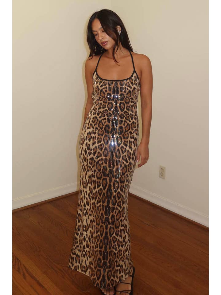 LEOPARD Sequins Scoop Neck Mini Dress for wholesale on Faire