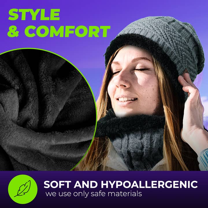 SWIRLLINE - Wholesale Beanie - Unisex - Gray Warm Headphone Bluetooth Beanie Wireless Hat with Scarf