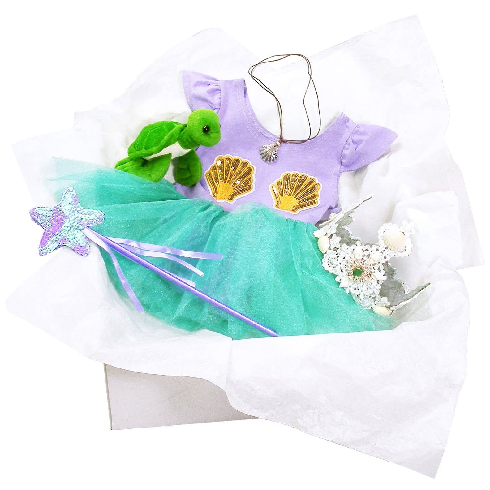 Knotty Kid – Engroshandel Udklædning – Børn – Børne havfrue kostume æske med kjole krone skildpadde0