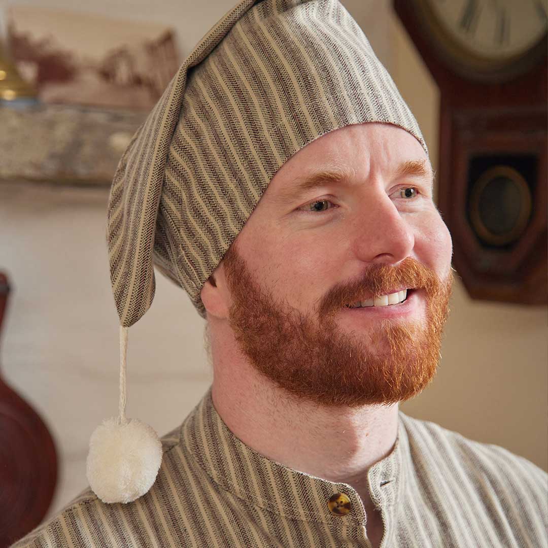 Lee Valley Ireland - Vente Haut de pyjama – unisexe - Bonnet de nuit en flanelle de coton - Rayures beige vert bordeaux (LV14)