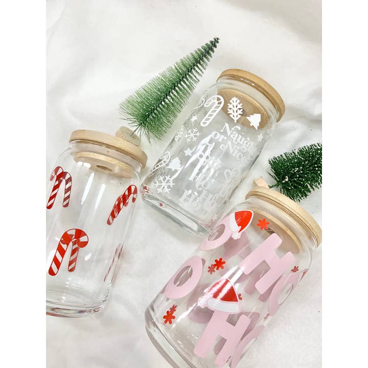 Candy Cane 16 oz Glass Cup for wholesale on Faire4