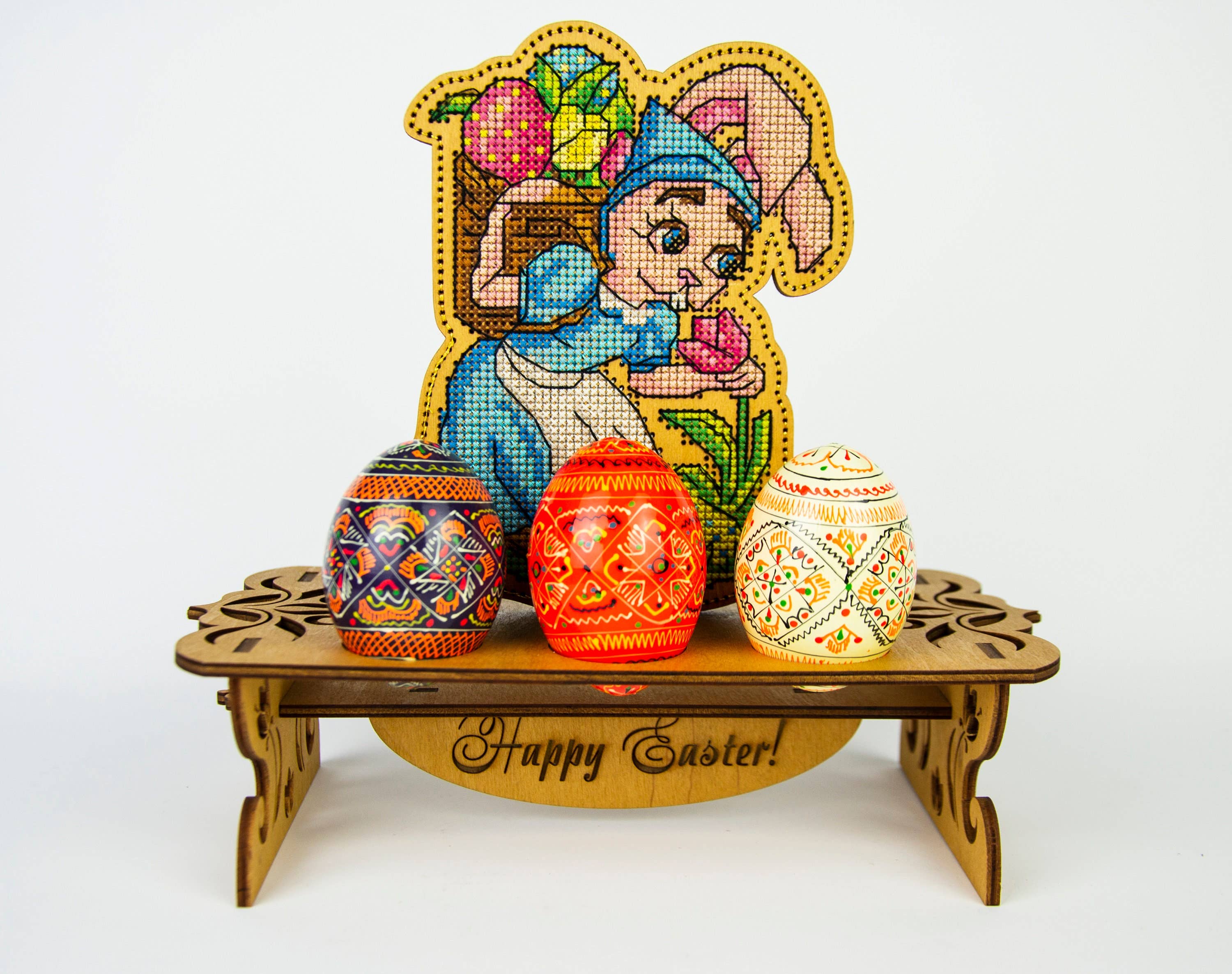 Embroidery craft – wholesale Embroidery/cross-stitch supplies – Easter Egg Stand Embroidery Kit with Plywood Base0