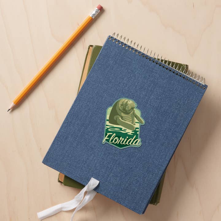 Lantern Press - Wholesale Sticker - STICKER Florida, Manatee in Water