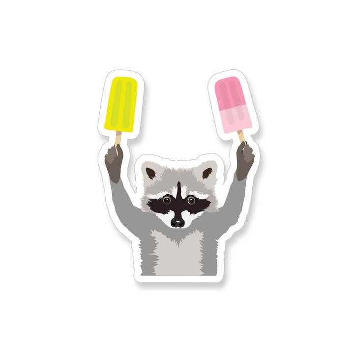 Raccoon with Paletas Vinyl Sticker for wholesale by Apartment 2 Cards