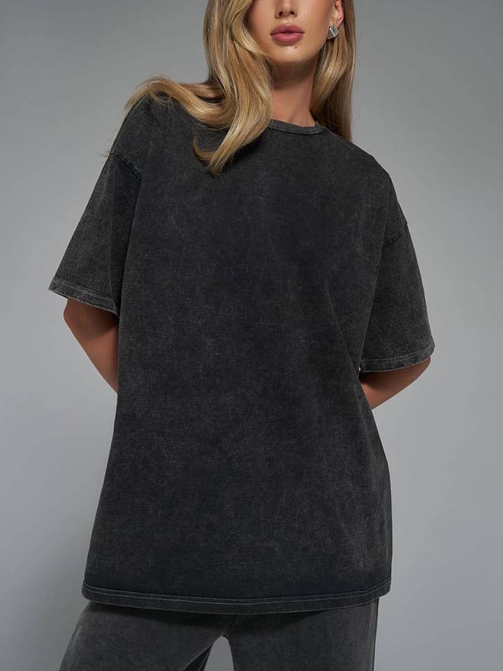 Rosa Clothing - Wholesale T-Shirt - Women's - Washed Distressed Crewneck Brushed T-Shirt