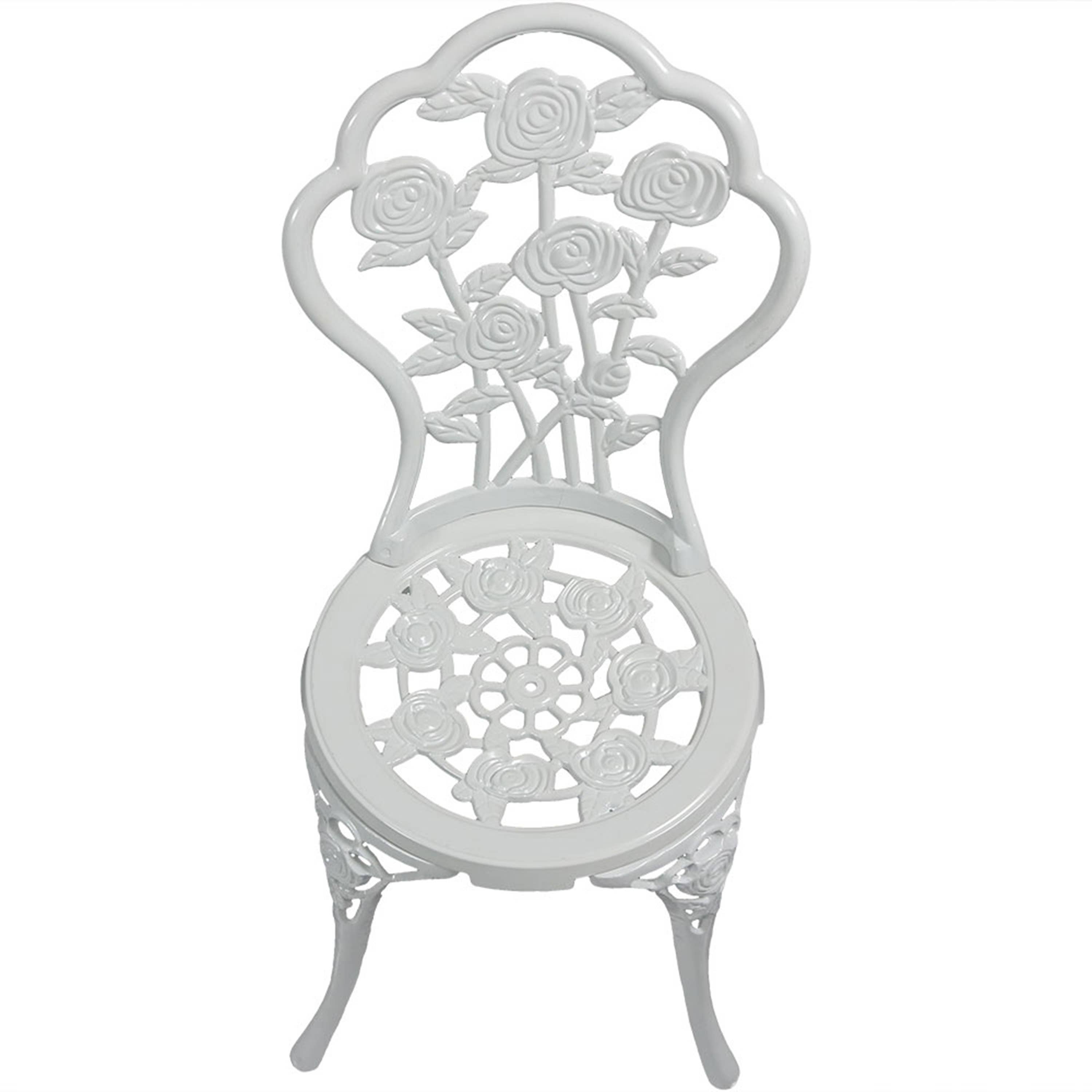 Sunnydaze Decor - Vente Salon de terrasse - Ensemble de 3 pièces pour bistrot de patio en aluminium moulé Flower Design, blanc7