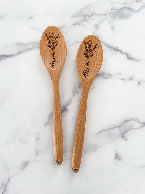 Wood & Ash - Wholesale Kitchen Spoon - Mom Mama Flower Wooden Cooking Spoon5