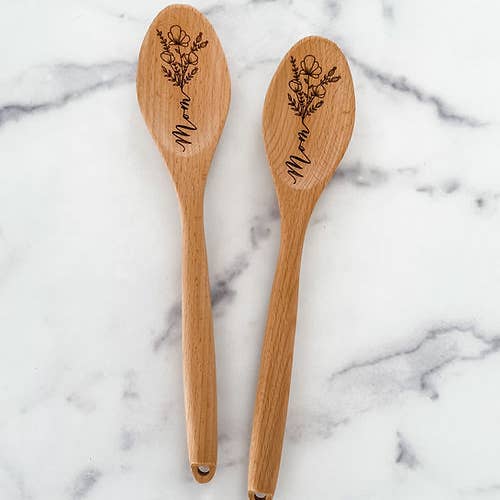 Wood & Ash - Wholesale Kitchen Spoon - Mom Mama Flower Wooden Cooking Spoon5