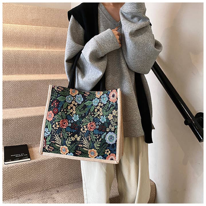 EmberLoom - Wholesale Tote Bag - Women's - Floral Tapestry Tote Bag with Sturdy Handles2