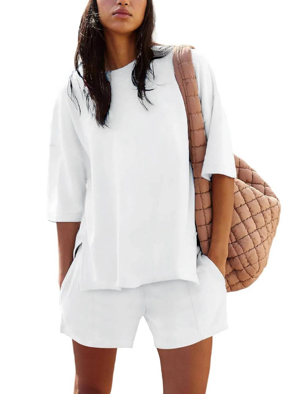 Rosa Clothing - Wholesale Top & Short Set (NOT Loungewear) - Women's - crewneck short sleeve oversized t-shirt & short casual set