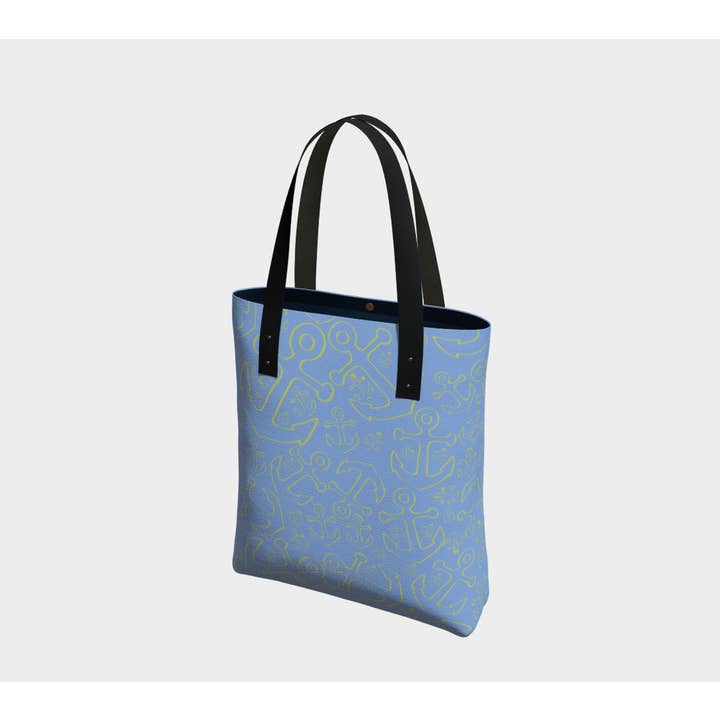 Anchor Dream Tote Bag - Yellow on Light Blue for wholesale by SummerTies