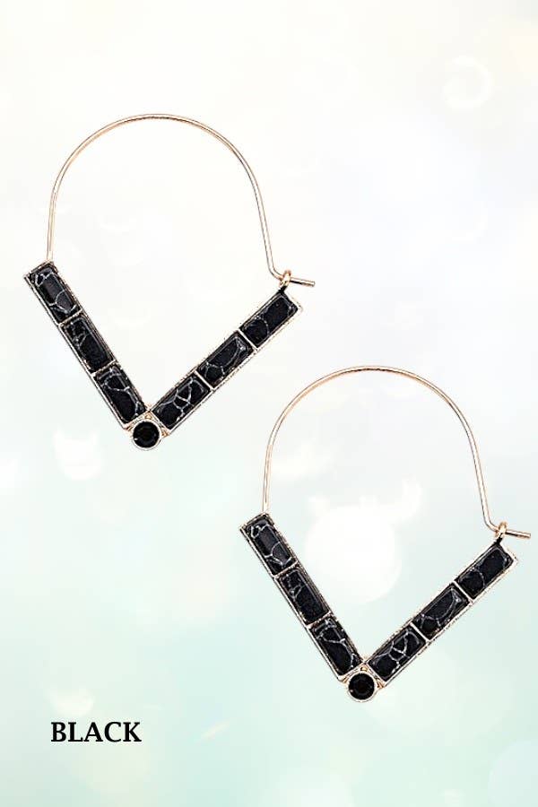 Andrea Bijoux - Wholesale Hoop Earrings - SEMI PRECIOUS V DROP WIRE HOOP EARRING0