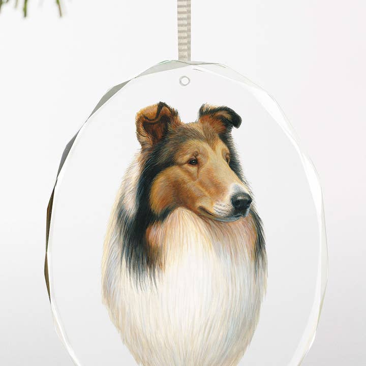 Oval Glass Ornament of Collie Dog by Mia Lane for wholesale by Art Brand Studios