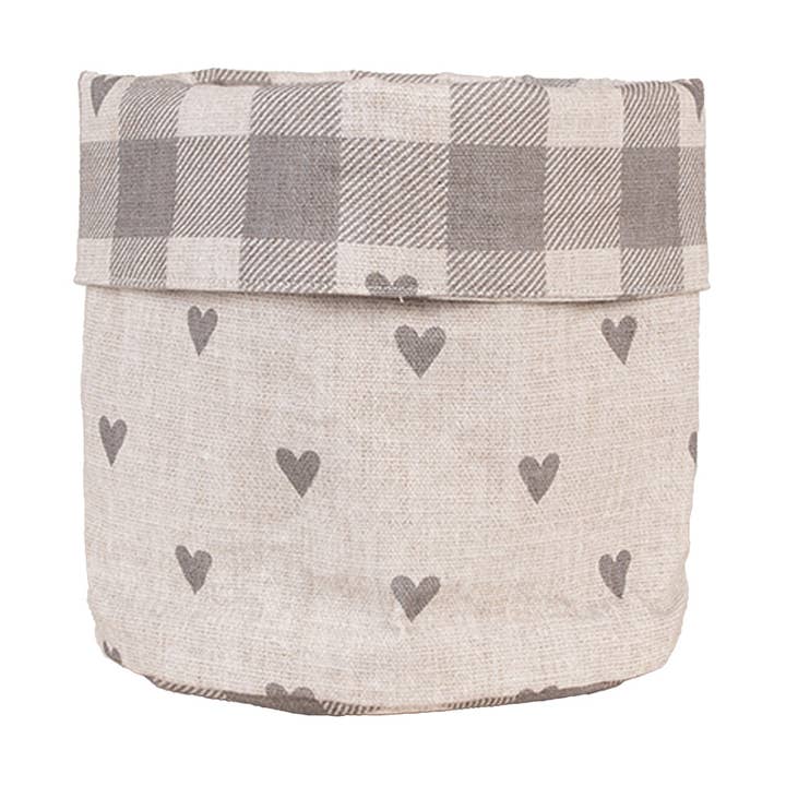 LVT50G Bread Basket Ø 15x16 cm Beige Grey Cotton Hearts for wholesale by Clayre & Eef