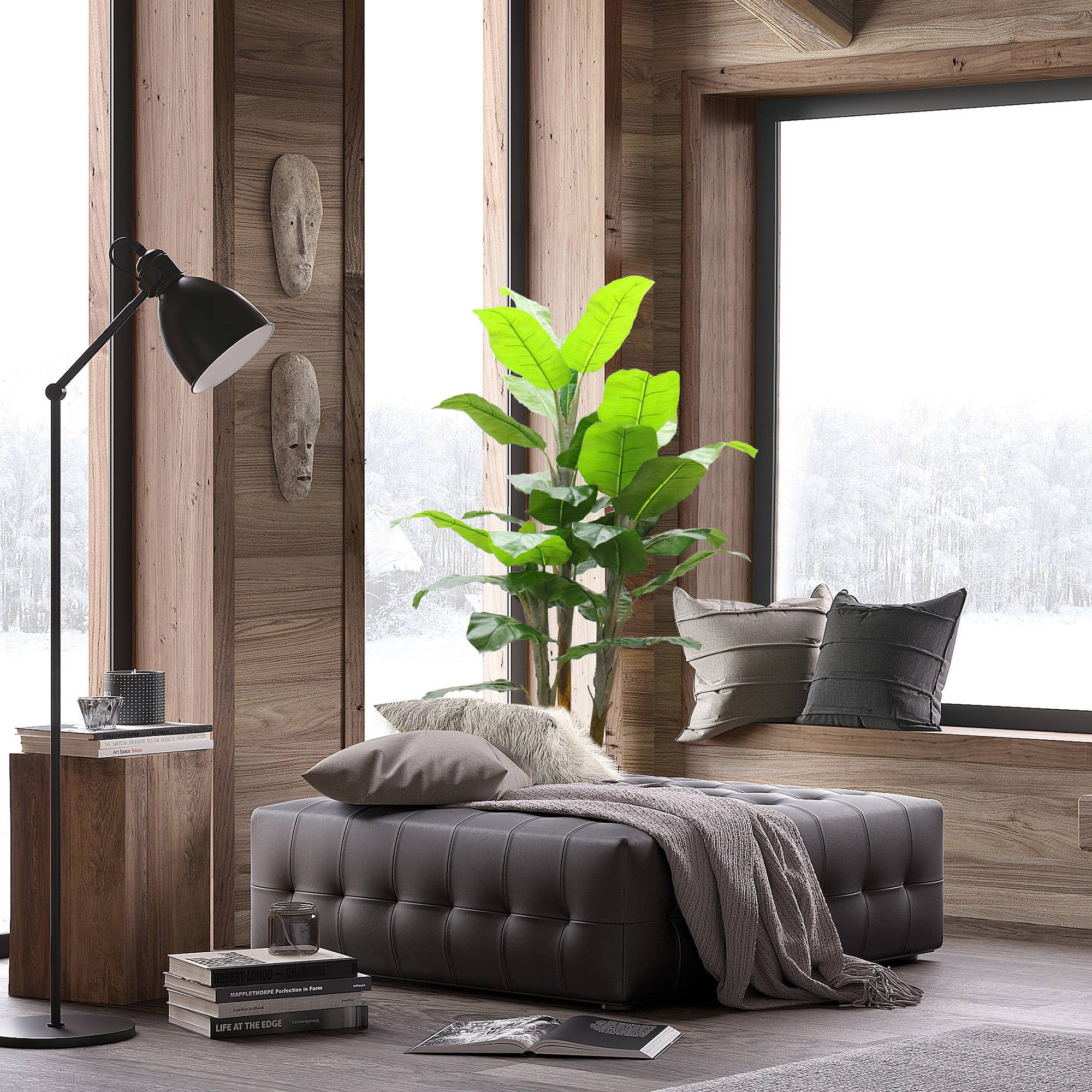 Larksilk – wholesale Konstgjord växt – 2,1 m naturtrogen bananträd - 36 frodiga gröna blad i kruka dekor3