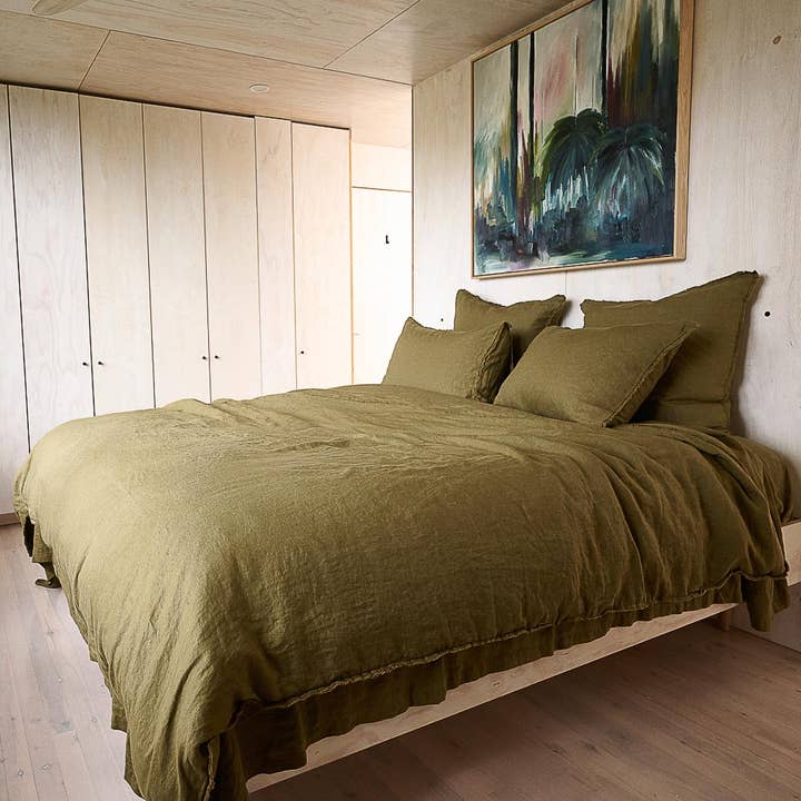 French Linen Duvet Cover - Olive for wholesale on Faire