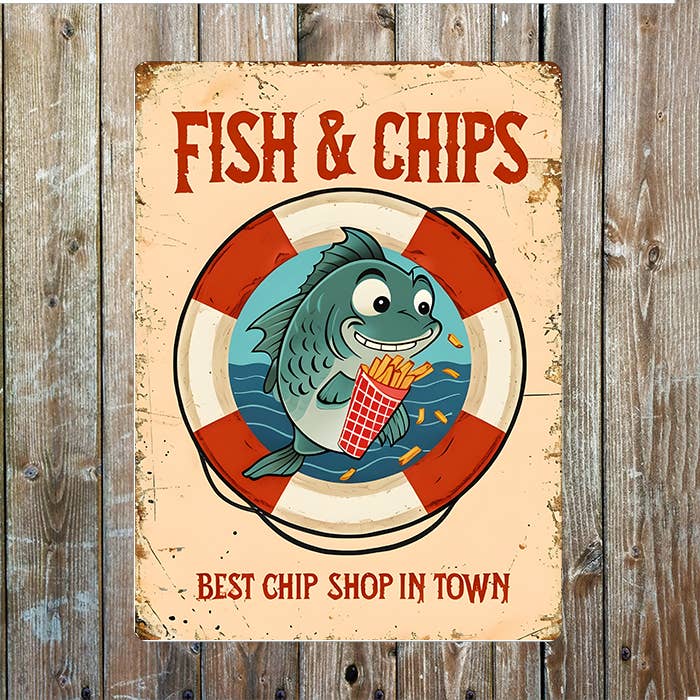 The British Metal Signs Company – Großhandel Schilder – Fish & Chips Bestes Imbisslokal der Stadt Metallschild Plakette0